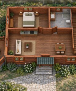 Nhà Gỗ Homestay S30 - Hai Tầng Khối Vuông Có Chòi Nhỏ, Gỗ Thông
