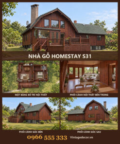 Nhà Gỗ Homestay S31 - Hai Tầng Sàn Deck Rộng Ống Khói Gạch, Gỗ Thông