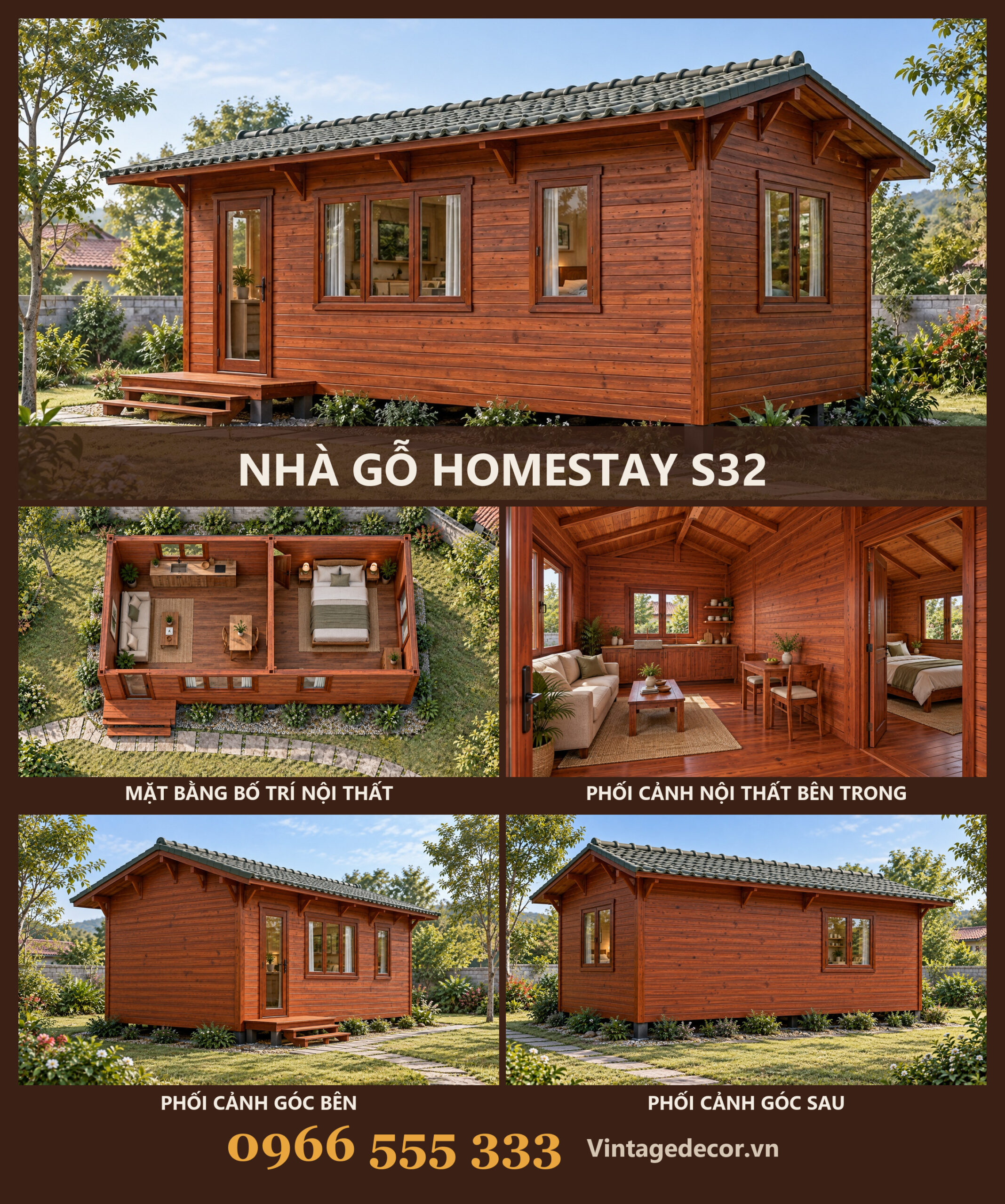 Nhà Gỗ Homestay S32 - Một Tầng Khối Dài Cửa Sổ Rộng, Gỗ Thông Nhà Gỗ Homestay S32 - Một Tầng Khối Dài Cửa Sổ Rộng, Gỗ Thông