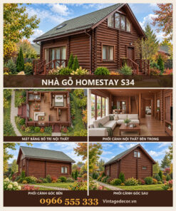 Nhà Gỗ Homestay S34 - Gỗ Súc Hai Tầng Hai Hiên Nhỏ, Gỗ Thông