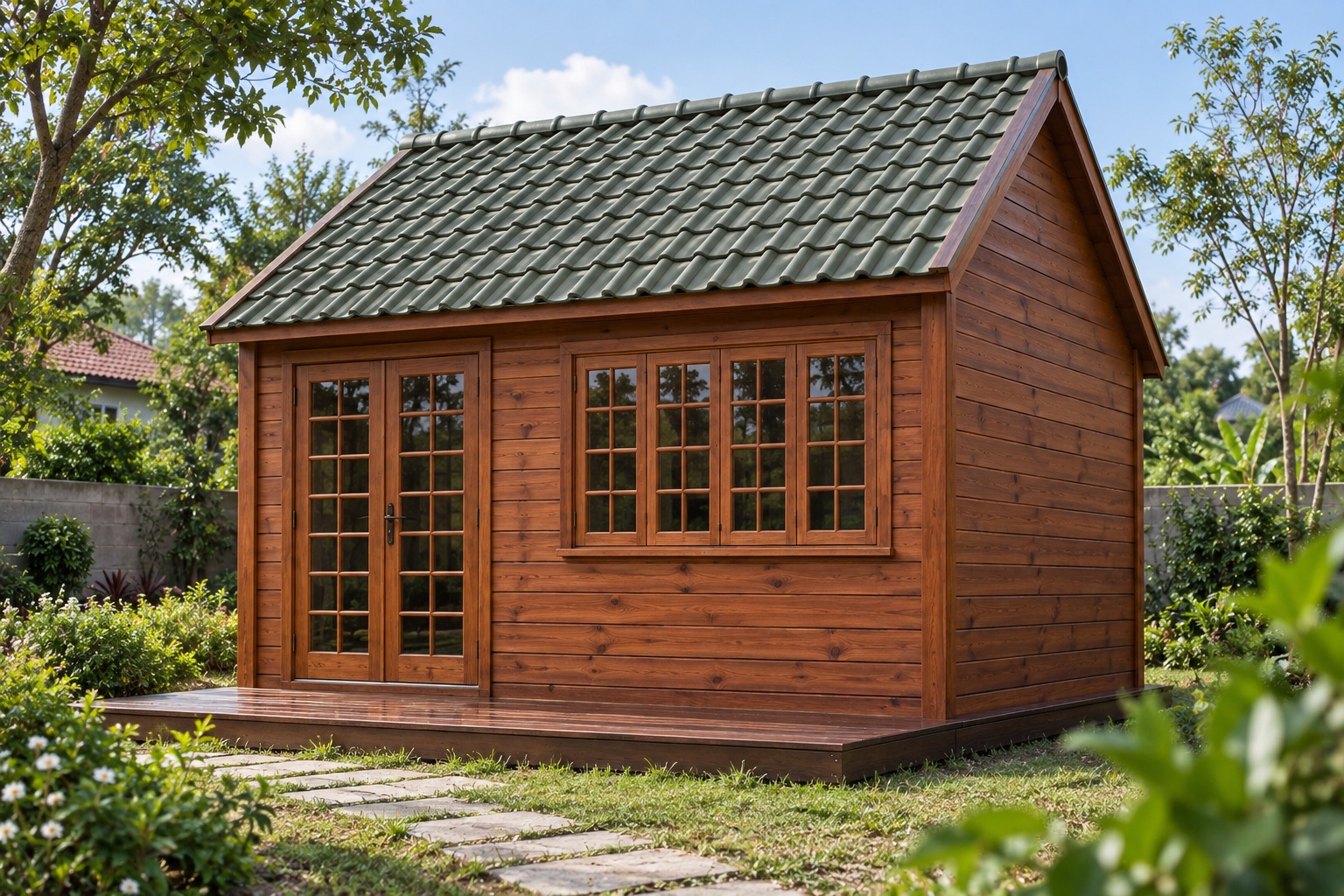 Nhà Gỗ Homestay S35 - Một Gian Cửa Kính Chia Ô Sàn Gỗ Trước, Gỗ Thông Nhà Gỗ Homestay S35 - Một Gian Cửa Kính Chia Ô Sàn Gỗ Trước, Gỗ Thông