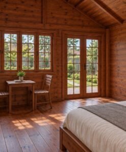 Nhà Gỗ Homestay S35 - Một Gian Cửa Kính Chia Ô Sàn Gỗ Trước, Gỗ Thông