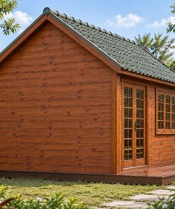 Nhà Gỗ Homestay S35 - Một Gian Cửa Kính Chia Ô Sàn Gỗ Trước, Gỗ Thông