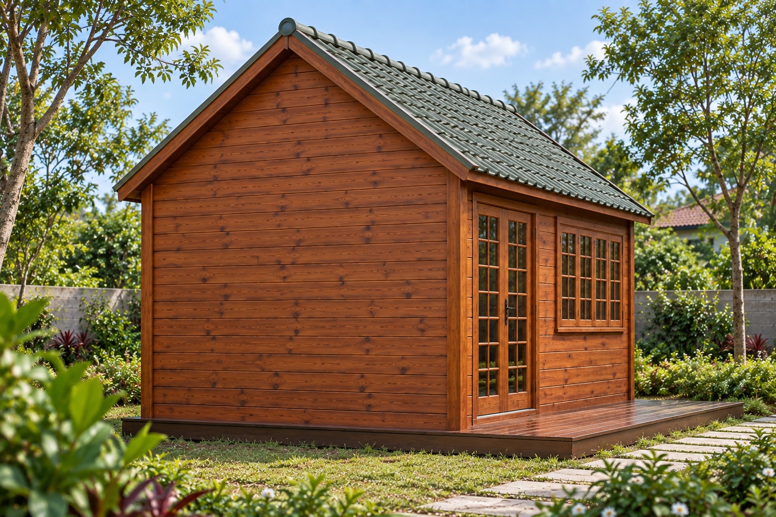 Nhà Gỗ Homestay S35 - Một Gian Cửa Kính Chia Ô Sàn Gỗ Trước, Gỗ Thông Nhà Gỗ Homestay S35 - Một Gian Cửa Kính Chia Ô Sàn Gỗ Trước, Gỗ Thông