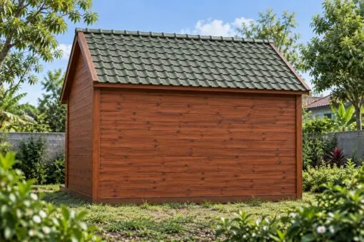 Nhà Gỗ Homestay S35 - Một Gian Cửa Kính Chia Ô Sàn Gỗ Trước, Gỗ Thông Nhà gỗ homestay S35 – mặt sau vách kín không trổ cửa