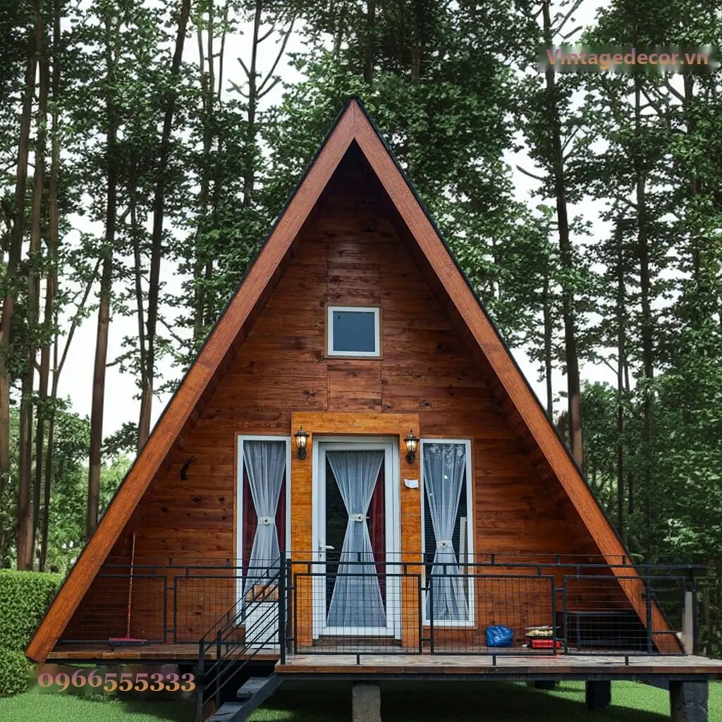 Nhà Gỗ Homestay S33 A-Frame Nâng Sàn Lan Can