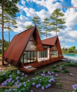Nhà Gỗ Homestay S31 - Mái A-Frame Đôi Kính Lớn, Gỗ Thông