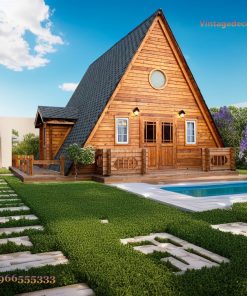 Nhà Gỗ Homestay S40 - A-Frame Mái Tôn Đen Cạnh Hồ Bơi, Gỗ Thông