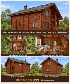 Nhà Gỗ Homestay S44 - Hai Tầng Thân Tròn Ống Khói, Gỗ Thông