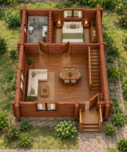 Nhà Gỗ Homestay S44 - Hai Tầng Thân Tròn Ống Khói, Gỗ Thông