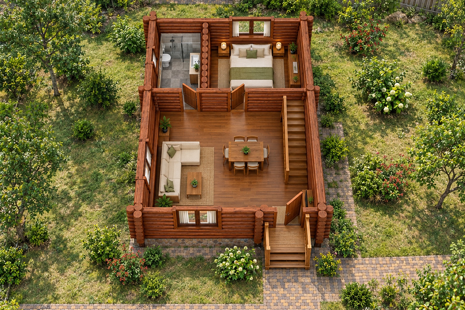 Nhà Gỗ Homestay S44 - Hai Tầng Thân Tròn Ống Khói, Gỗ Thông Nhà Gỗ Homestay S44 - Hai Tầng Thân Tròn Ống Khói, Gỗ Thông