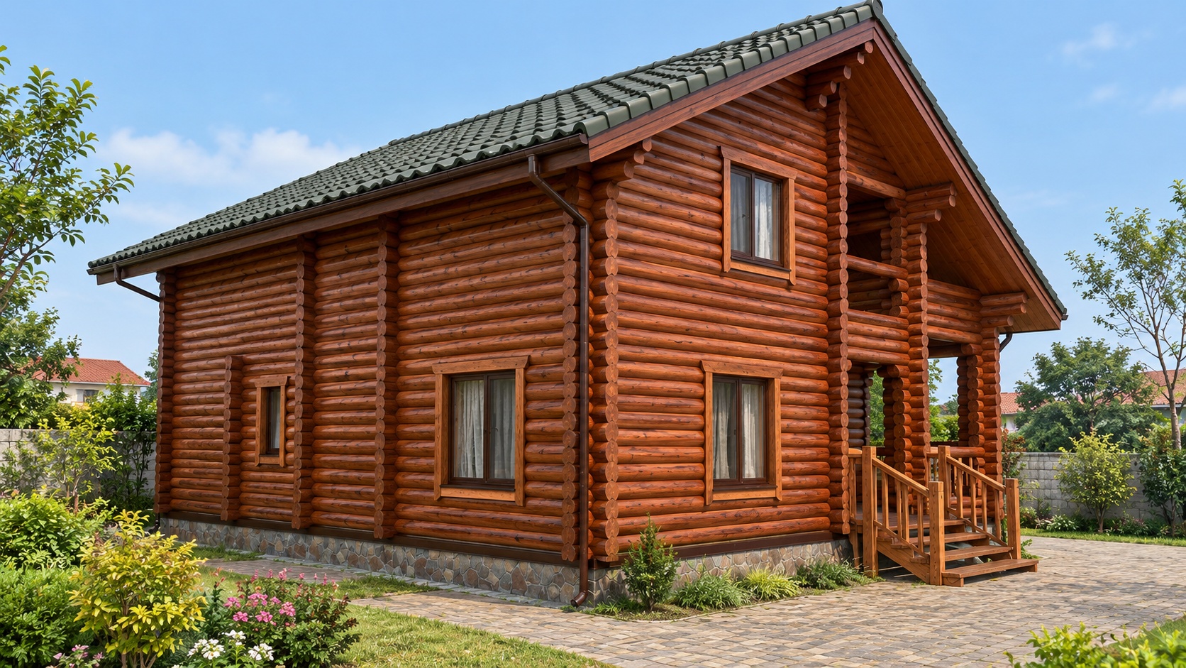 Nhà Gỗ Homestay S45 - Một Tầng Thân Tròn Hiên Nhỏ, Gỗ Thông Nhà Gỗ Homestay S45 - Một Tầng Thân Tròn Hiên Nhỏ, Gỗ Thông