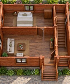 Nhà Gỗ Homestay S45 - Một Tầng Thân Tròn Hiên Nhỏ, Gỗ Thông