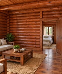 Nhà Gỗ Homestay S45 - Một Tầng Thân Tròn Hiên Nhỏ, Gỗ Thông