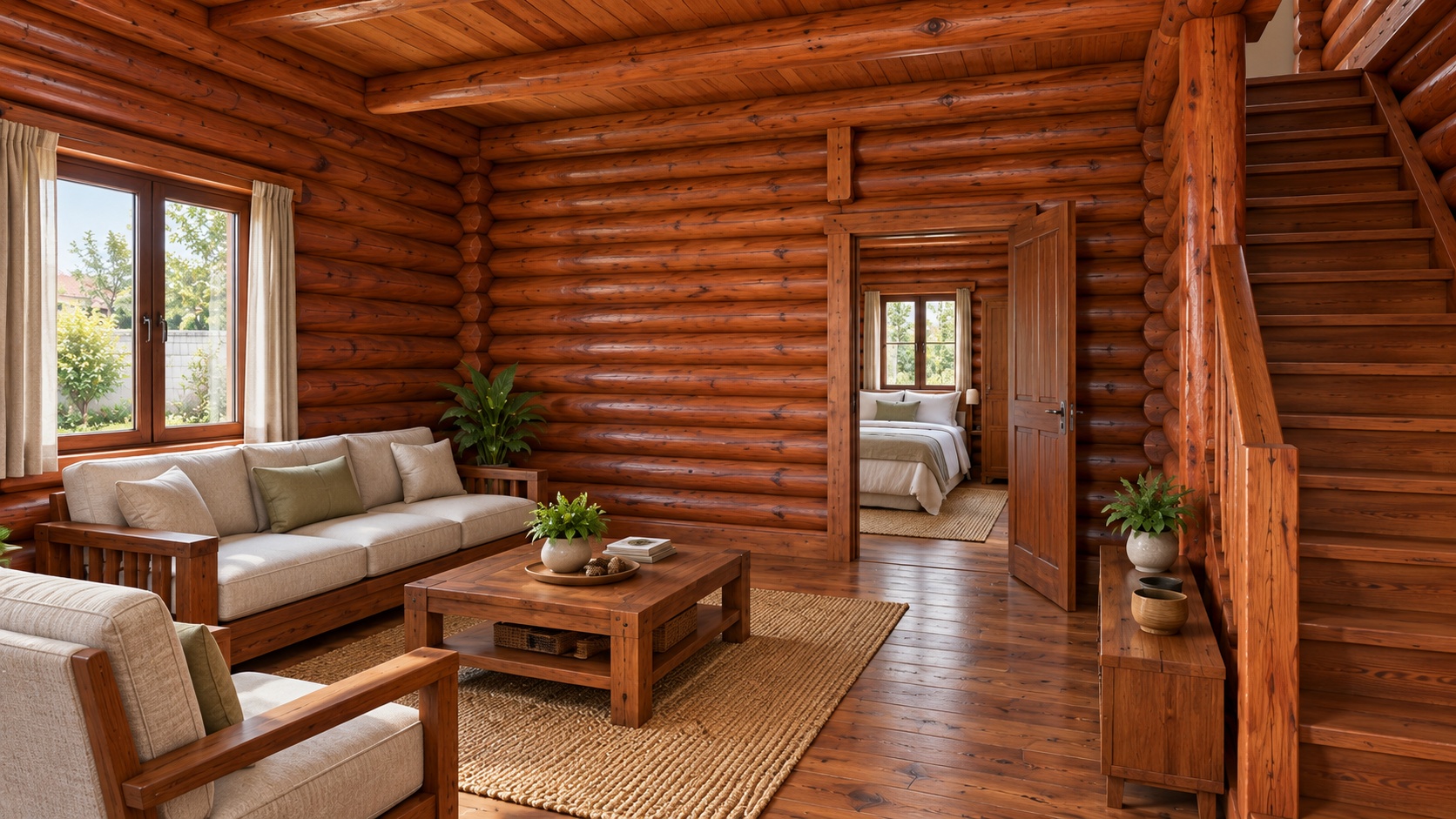 Nhà Gỗ Homestay S45 - Một Tầng Thân Tròn Hiên Nhỏ, Gỗ Thông Nhà Gỗ Homestay S45 - Một Tầng Thân Tròn Hiên Nhỏ, Gỗ Thông
