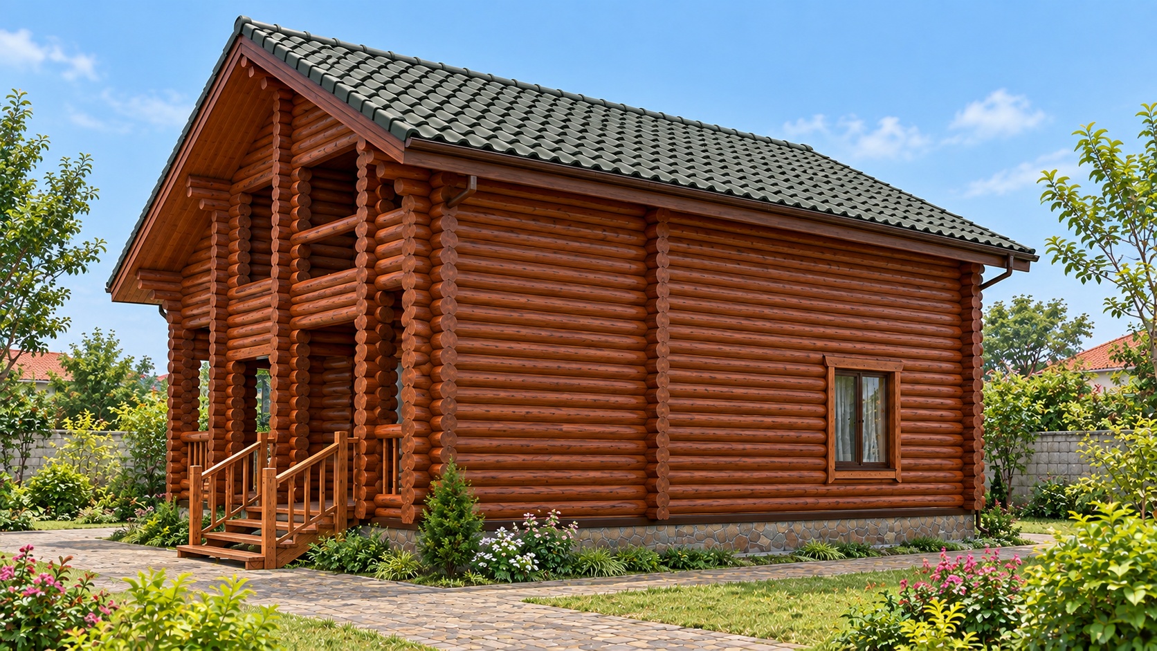 Nhà Gỗ Homestay S45 - Một Tầng Thân Tròn Hiên Nhỏ, Gỗ Thông Nhà Gỗ Homestay S45 - Một Tầng Thân Tròn Hiên Nhỏ, Gỗ Thông