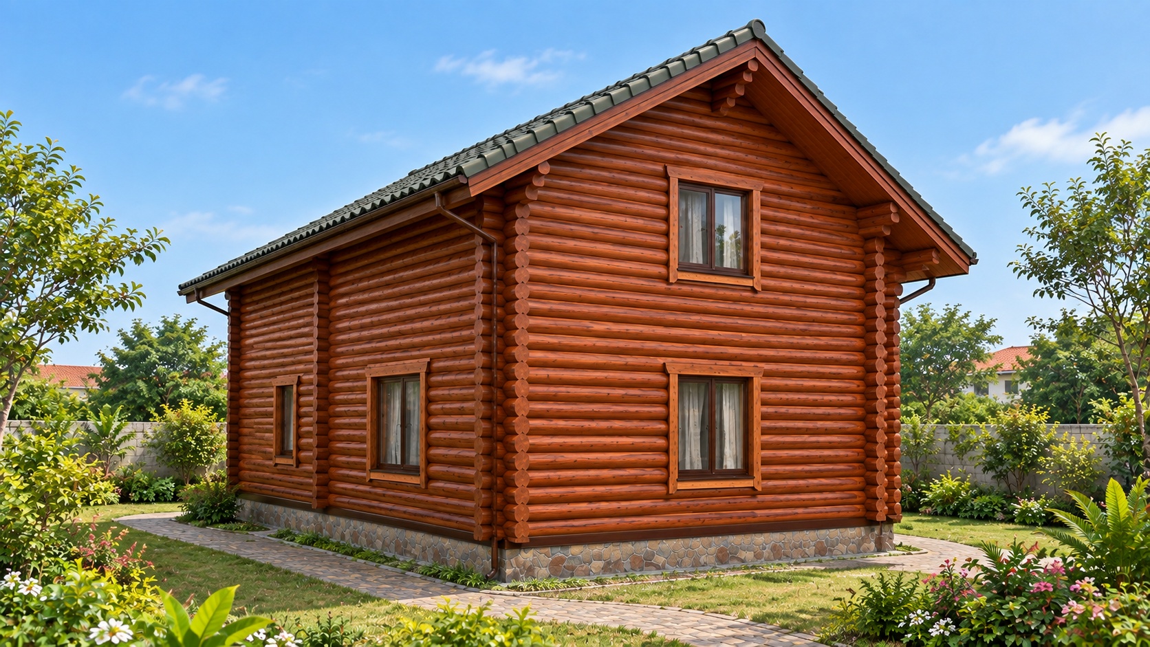 Nhà Gỗ Homestay S45 - Một Tầng Thân Tròn Hiên Nhỏ, Gỗ Thông Nhà Gỗ Homestay S45 - Một Tầng Thân Tròn Hiên Nhỏ, Gỗ Thông