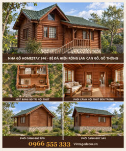Nhà Gỗ Homestay S46 - Bệ Đá Hiên Rộng Lan Can Gỗ, Gỗ Thông