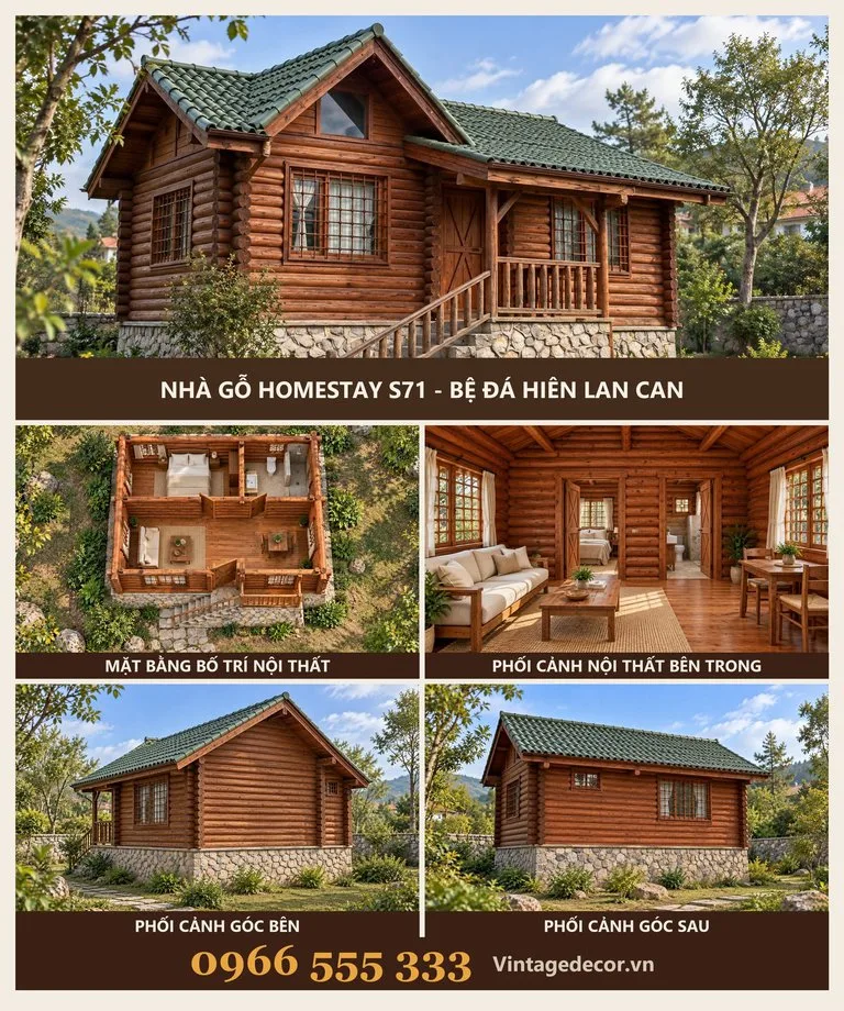 Nhà Gỗ Homestay S71 Bệ Đá Hiên Lan Can