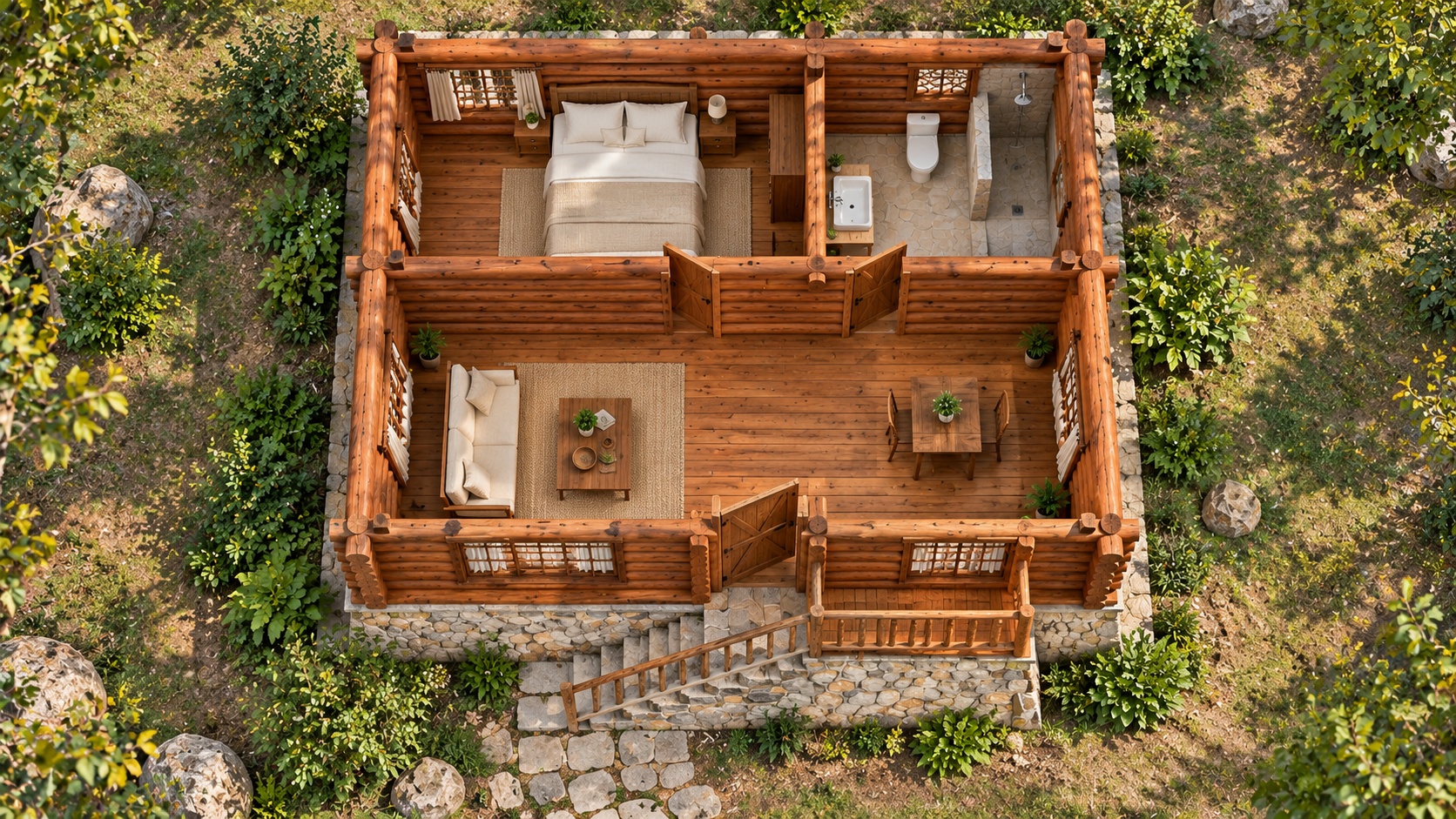 Nhà Gỗ Homestay S46 - Bệ Đá Hiên Rộng Lan Can Gỗ, Gỗ Thông Nhà Gỗ Homestay S46 - Bệ Đá Hiên Rộng Lan Can Gỗ, Gỗ Thông