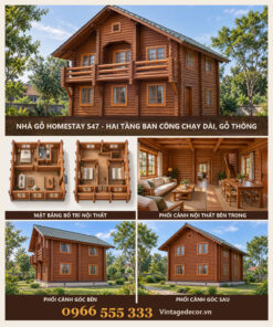 Nhà Gỗ Homestay S47 - Hai Tầng Ban Công Chạy Dài, Gỗ Thông
