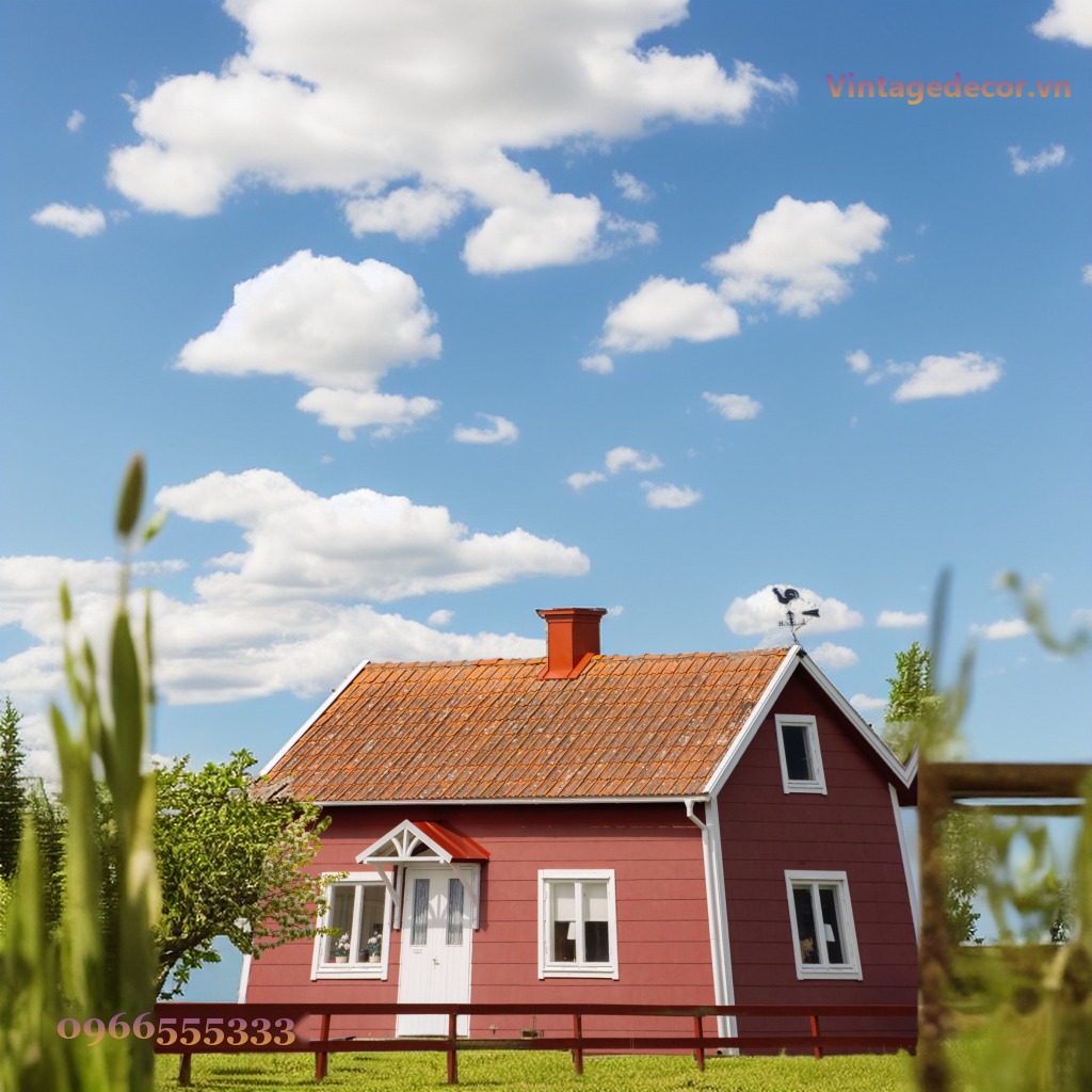 Nhà Gỗ Homestay S50 - Vách Gỗ Sơn Đỏ Mái Ngói Ống Khói, Gỗ Thông Nhà Gỗ Homestay S50 - Vách Gỗ Sơn Đỏ Mái Ngói Ống Khói, Gỗ Thông