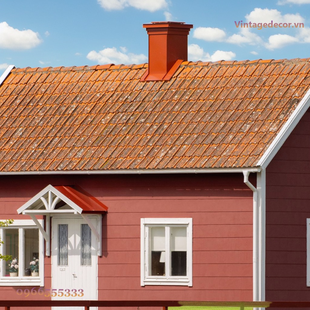 Nhà Gỗ Homestay S50 - Vách Gỗ Sơn Đỏ Mái Ngói Ống Khói, Gỗ Thông Nhà Gỗ Homestay S50 - Vách Gỗ Sơn Đỏ Mái Ngói Ống Khói, Gỗ Thông