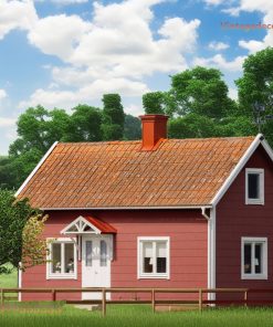 Nhà Gỗ Homestay S50 - Vách Gỗ Sơn Đỏ Mái Ngói Ống Khói, Gỗ Thông