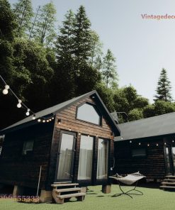 Nhà Gỗ Homestay S55 - Cặp Nhà Gỗ Đen Mái Dốc Kính Lớn, Gỗ Thông