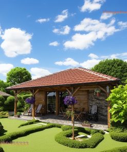 Nhà Gỗ Homestay S57 - Hiên Mở Rộng Mái Ngói Đỏ Cột Gỗ, Gỗ Thông