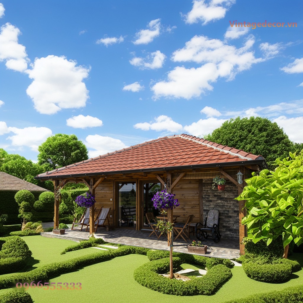 Nhà Gỗ Homestay S57 - Hiên Mở Rộng Mái Ngói Đỏ Cột Gỗ, Gỗ Thông Nhà Gỗ Homestay S57 - Hiên Mở Rộng Mái Ngói Đỏ Cột Gỗ, Gỗ Thông