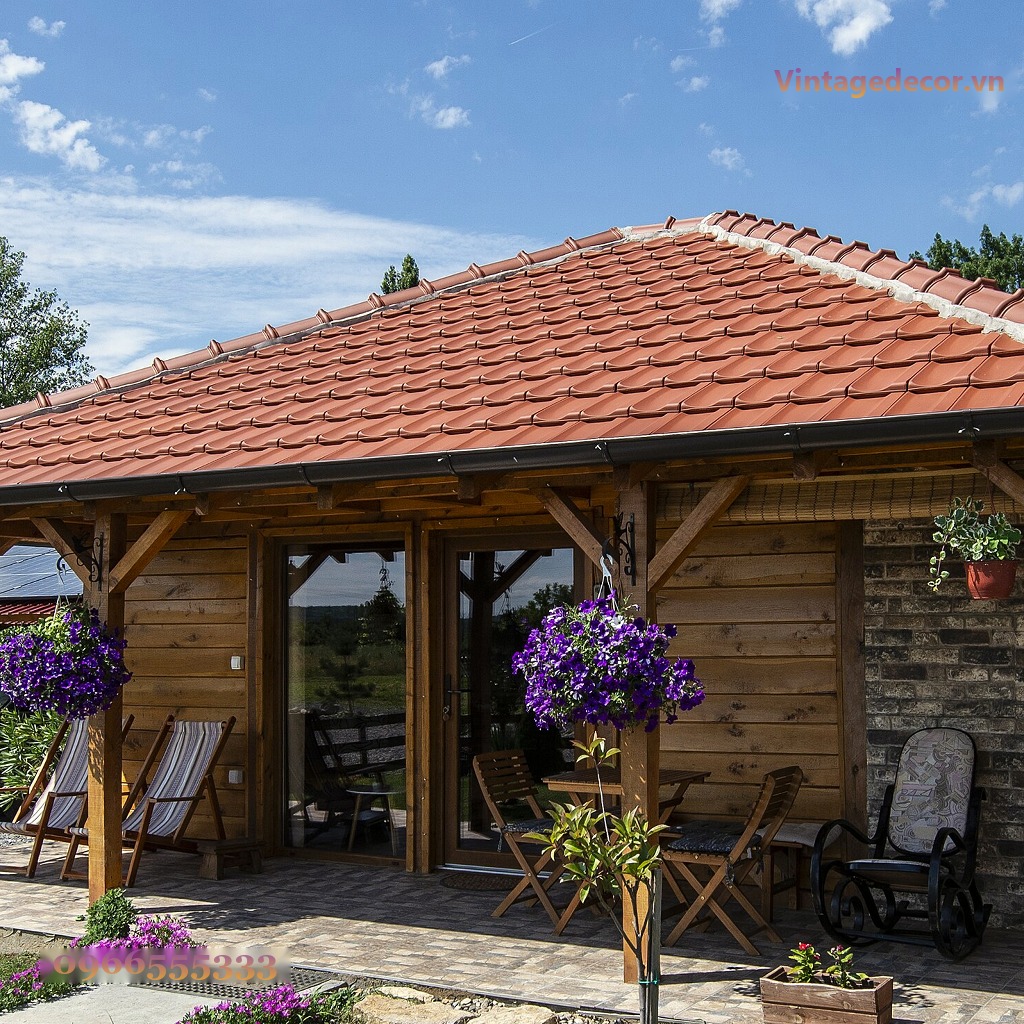 Nhà Gỗ Homestay S57 - Hiên Mở Rộng Mái Ngói Đỏ Cột Gỗ, Gỗ Thông Nhà Gỗ Homestay S57 - Hiên Mở Rộng Mái Ngói Đỏ Cột Gỗ, Gỗ Thông