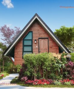 Nhà Gỗ Homestay S64 - A-Frame Vách Gỗ Cửa Xanh, Gỗ Thông