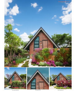 Nhà Gỗ Homestay S64 - A-Frame Vách Gỗ Cửa Xanh, Gỗ Thông