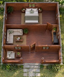 Nhà Gỗ Homestay S65 - Một Gian Mái Ngói Nhựa Âm Dương Xanh Rêu, Gỗ Thông