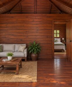 Nhà Gỗ Homestay S65 - Một Gian Mái Ngói Nhựa Âm Dương Xanh Rêu, Gỗ Thông