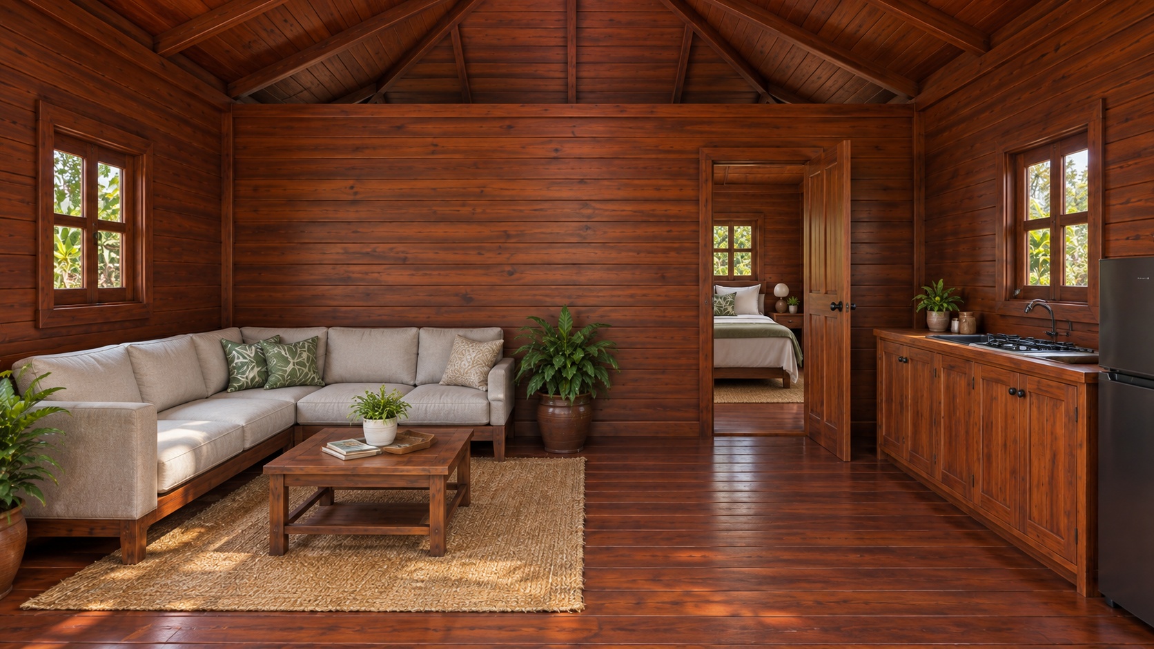 Nhà Gỗ Homestay S65 - Một Gian Mái Ngói Nhựa Âm Dương Xanh Rêu, Gỗ Thông Nhà Gỗ Homestay S65 - Một Gian Mái Ngói Nhựa Âm Dương Xanh Rêu, Gỗ Thông
