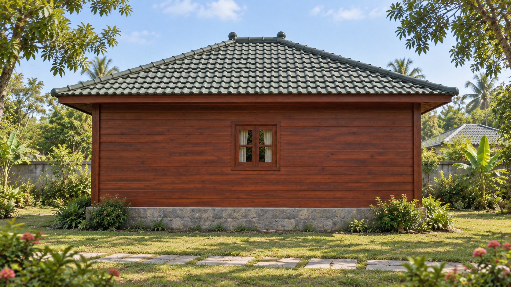 Nhà Gỗ Homestay S65 - Một Gian Mái Ngói Nhựa Âm Dương Xanh Rêu, Gỗ Thông Nhà Gỗ Homestay S65 - Một Gian Mái Ngói Nhựa Âm Dương Xanh Rêu, Gỗ Thông