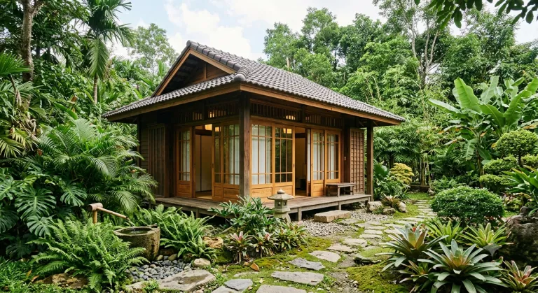 Nhà gỗ kiểu Nhật giữa vườn