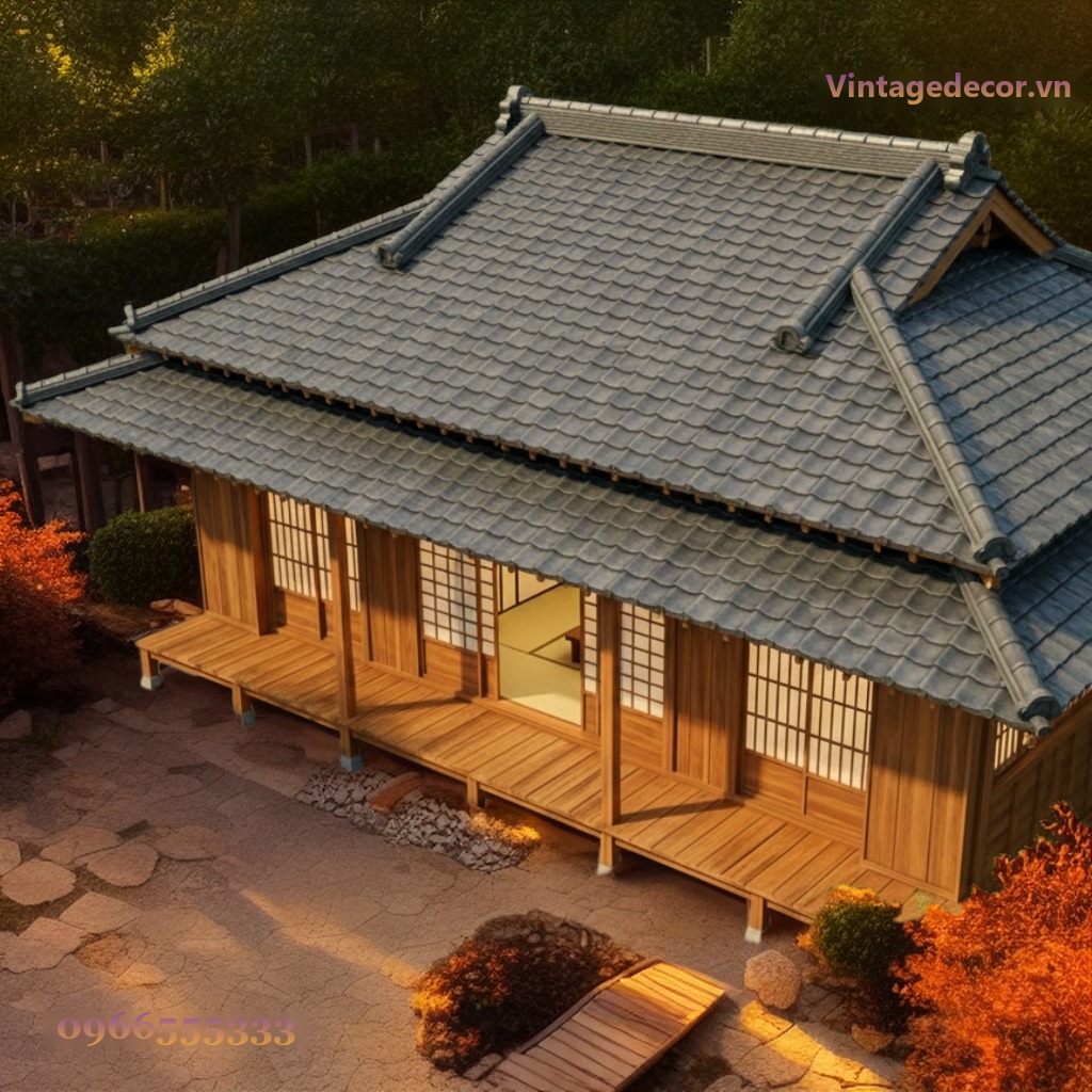 Nhà Gỗ Nhật Bản J19 - Hiên Sâu Cột Vuông Cầu Gỗ, Gỗ Thông Nhà Gỗ Nhật Bản J19 - Hiên Sâu Cột Vuông Cầu Gỗ, Gỗ Thông