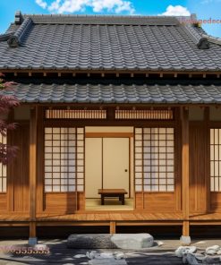 Nhà Gỗ Nhật Bản J19 - Hiên Sâu Cột Vuông Cầu Gỗ, Gỗ Thông