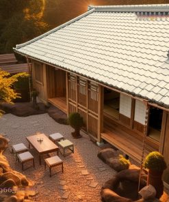 Nhà Gỗ Nhật Bản J22 - Trà Thất Sân Sỏi Bàn Trà Thấp, Gỗ Thông