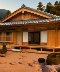 Nhà Gỗ Nhật Bản J23 - Mái Chồng Diêm Vườn Khô Bonsai, Gỗ Thông