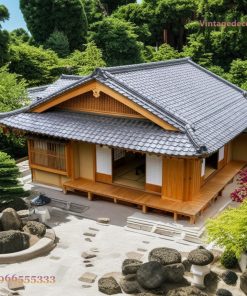 Nhà Gỗ Nhật Bản J23 - Mái Chồng Diêm Vườn Khô Bonsai, Gỗ Thông