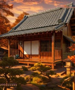 Nhà Gỗ Nhật Bản J25 - Gỗ Đỏ Bóng Vườn Bonsai Ống Tre, Gỗ Thông