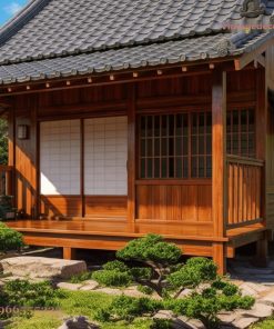 Nhà Gỗ Nhật Bản J25 - Gỗ Đỏ Bóng Vườn Bonsai Ống Tre, Gỗ Thông