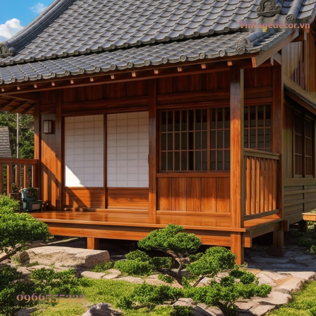 Nhà Gỗ Nhật Bản J25 - Gỗ Đỏ Bóng Vườn Bonsai Ống Tre, Gỗ Thông Nhà Gỗ Nhật Bản J25 - Gỗ Đỏ Bóng Vườn Bonsai Ống Tre, Gỗ Thông