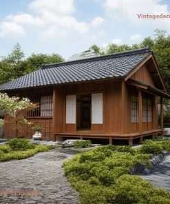 Nhà Gỗ Nhật Bản J29 - Nhà Nhỏ Vườn Khô Hoa Trắng, Gỗ Thông