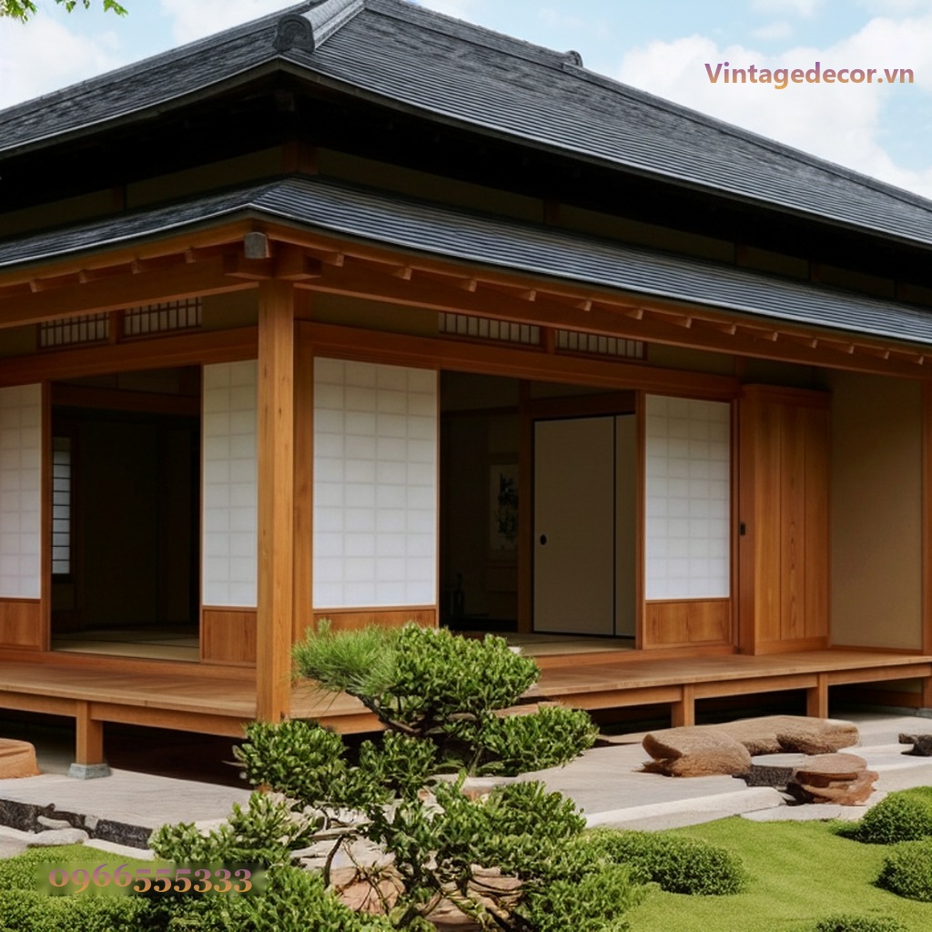 Nhà Gỗ Nhật Bản J35 - Hiên Rộng Vườn Đá Tảng, Gỗ Thông Nhà Gỗ Nhật Bản J35 - Hiên Rộng Vườn Đá Tảng, Gỗ Thông