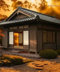 Nhà Gỗ Nhật Bản J36 - Gỗ Đốt Đen Shoji Sáng Đèn, Gỗ Thông